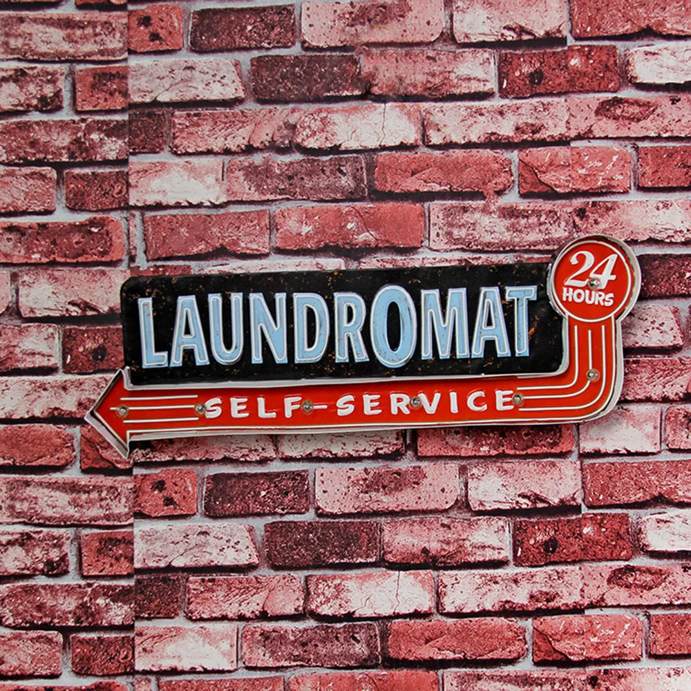 Vintage LED Light Metal Hanging Sign LAUNDROMAT