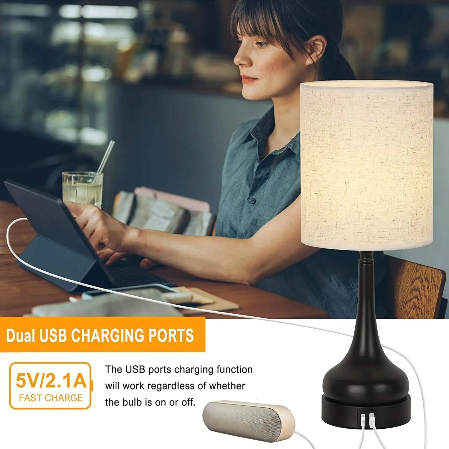 Table Lamp  with Touch Control USB Charging Ports