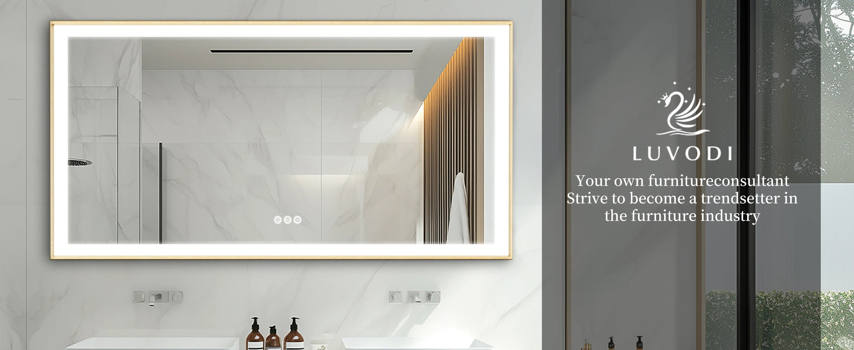 I Large Gold Framed Bathroom Mirror Fogless Smart Touch