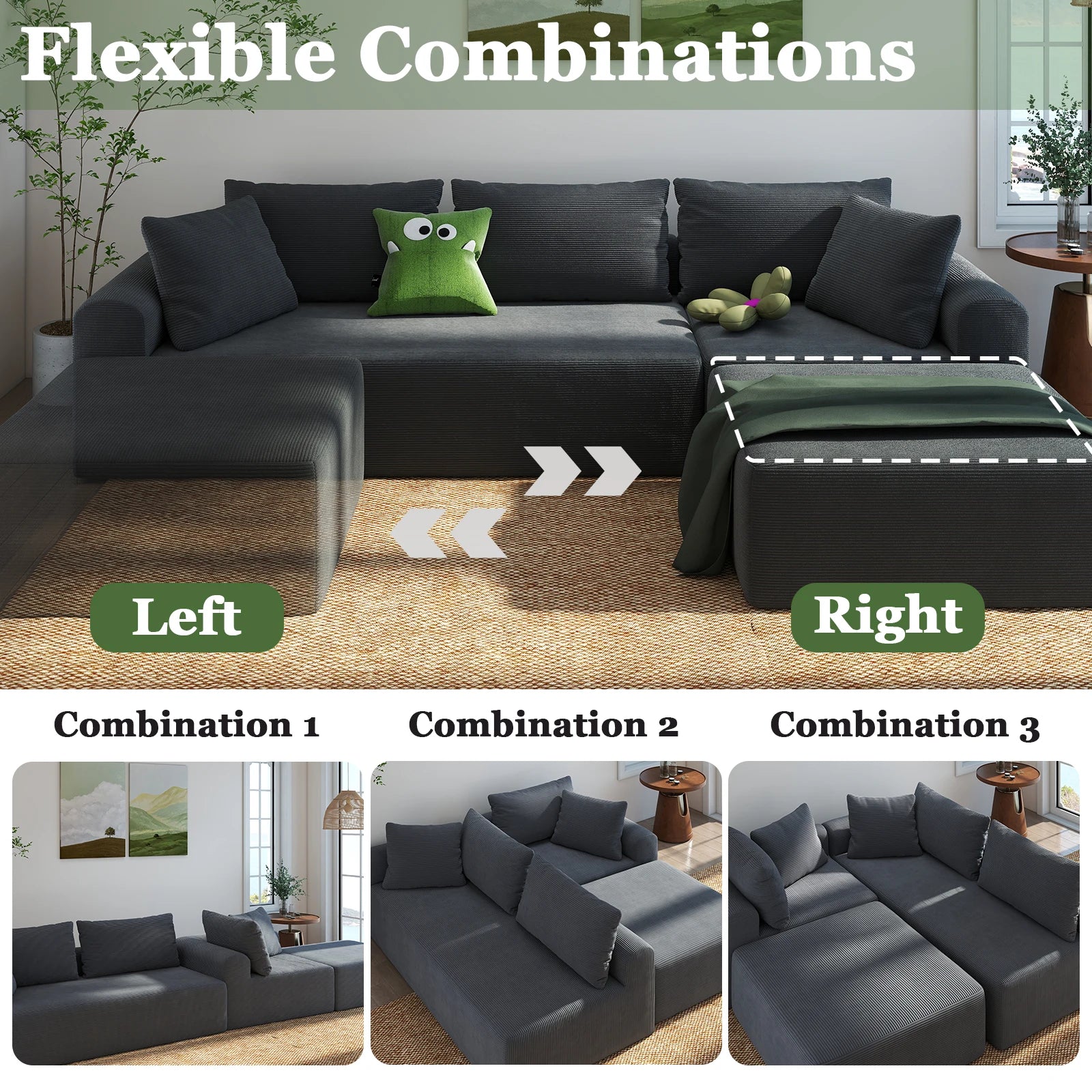 Modular Sectional Sofa with L-Shape Chaise