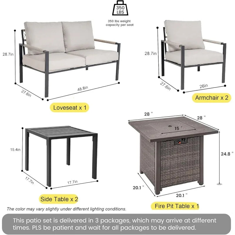 Patio Furniture Set w/Fire Pit Table, 6-Piece Patio Set