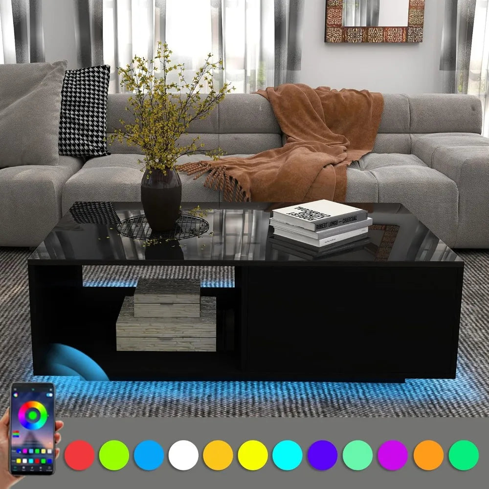 LED Black Coffee Table for Living Room