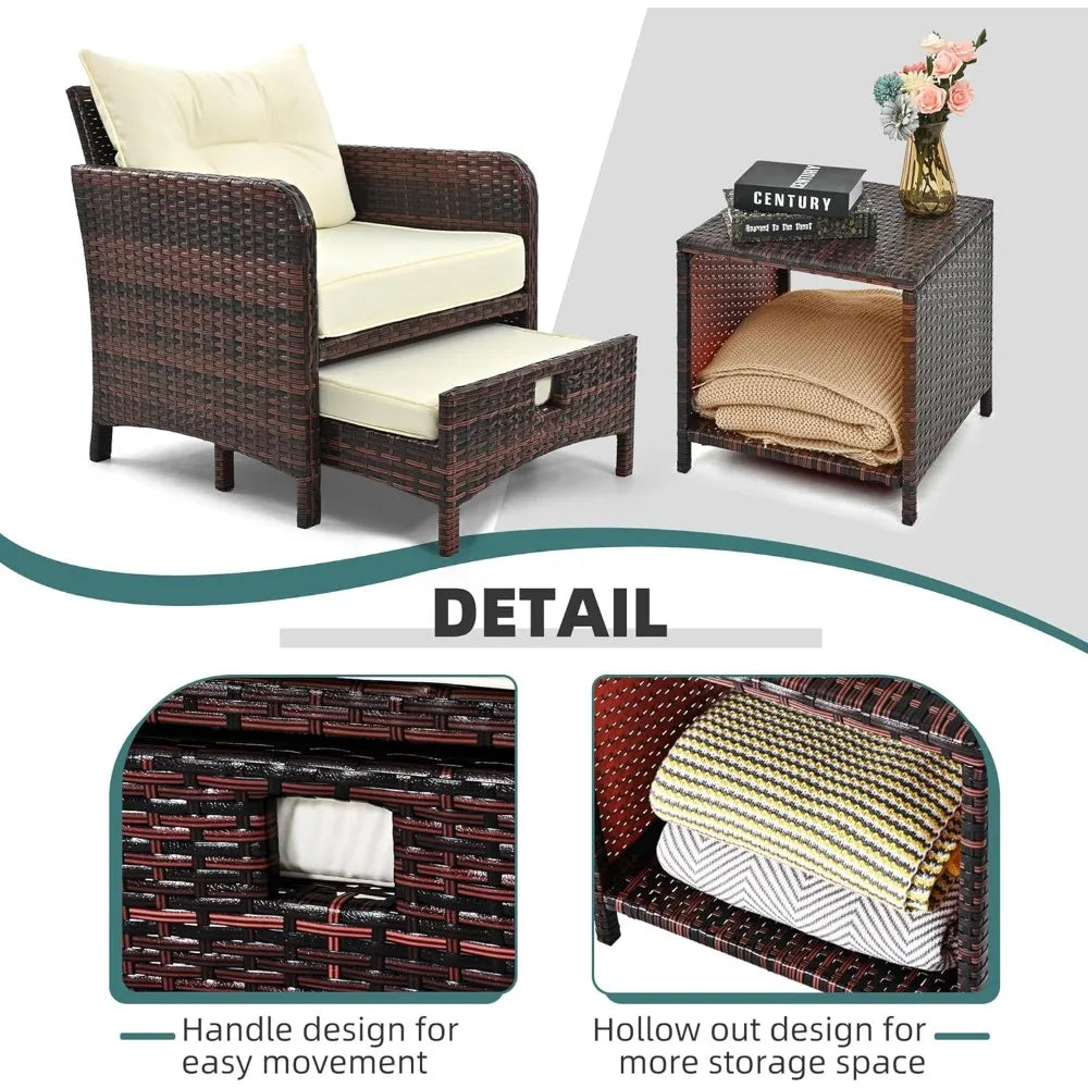 5 Pieces Patio Furniture Set, Rattan Balcony Furniture