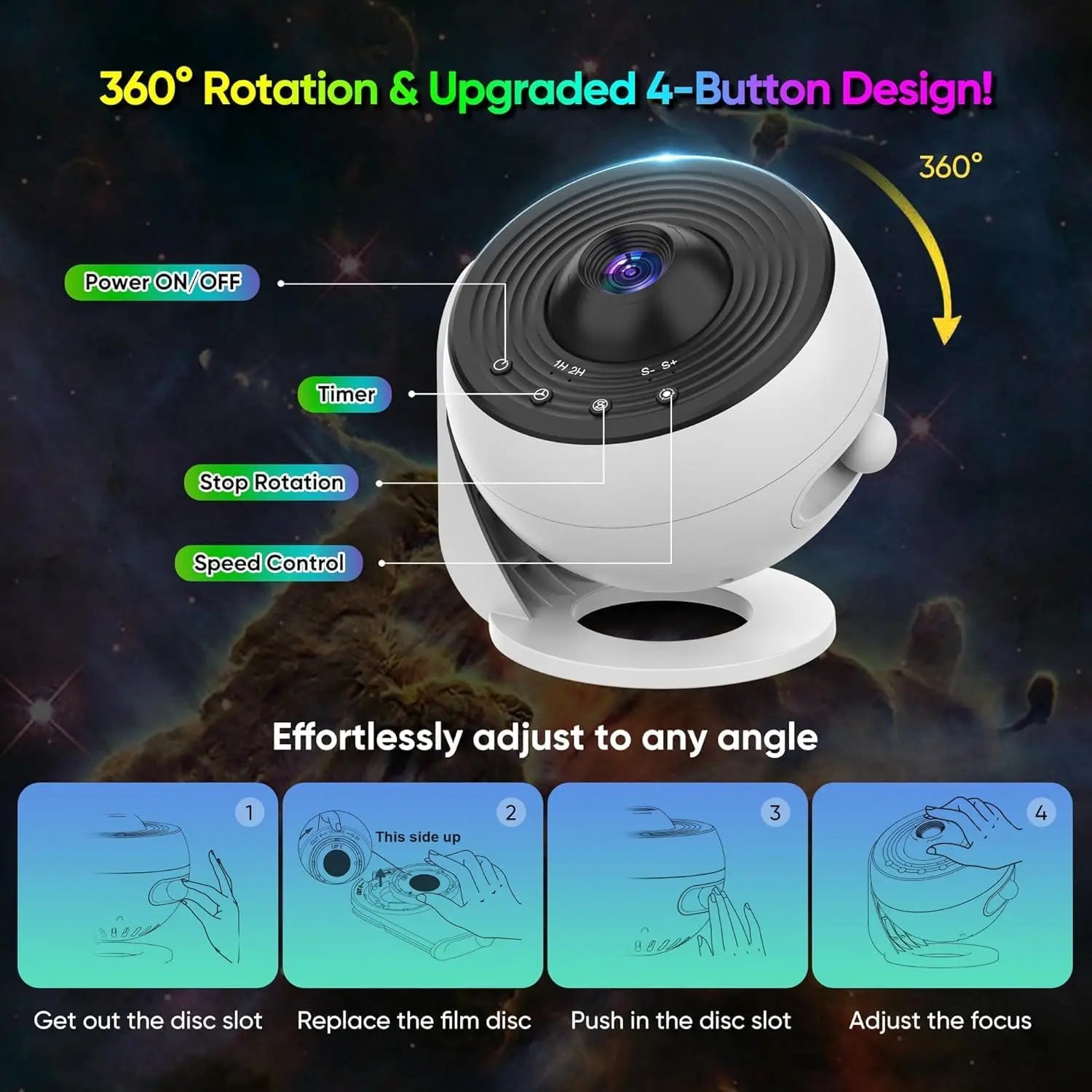 Upgrade Galaxy Projector Pro, 360 Rotating Star Light