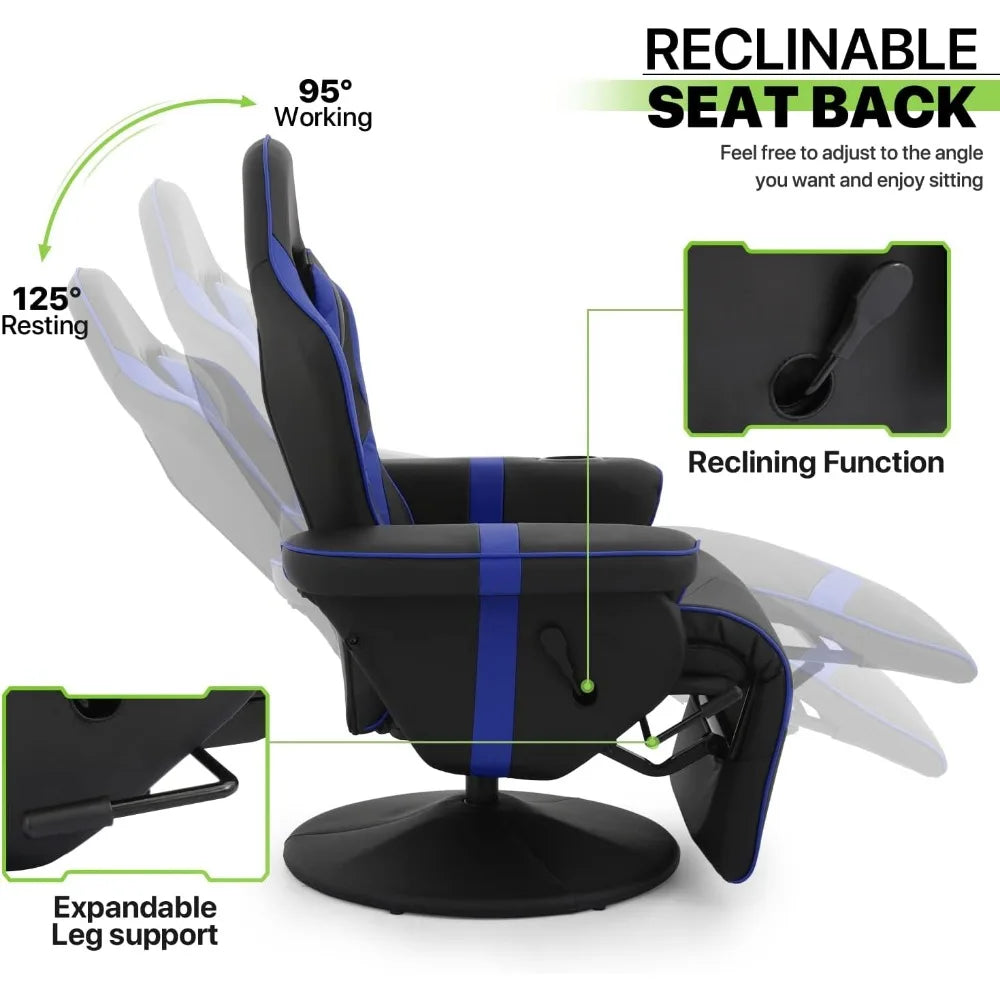 360° Swivel Gaming Recliner Chair, with Adjustable Backrest,