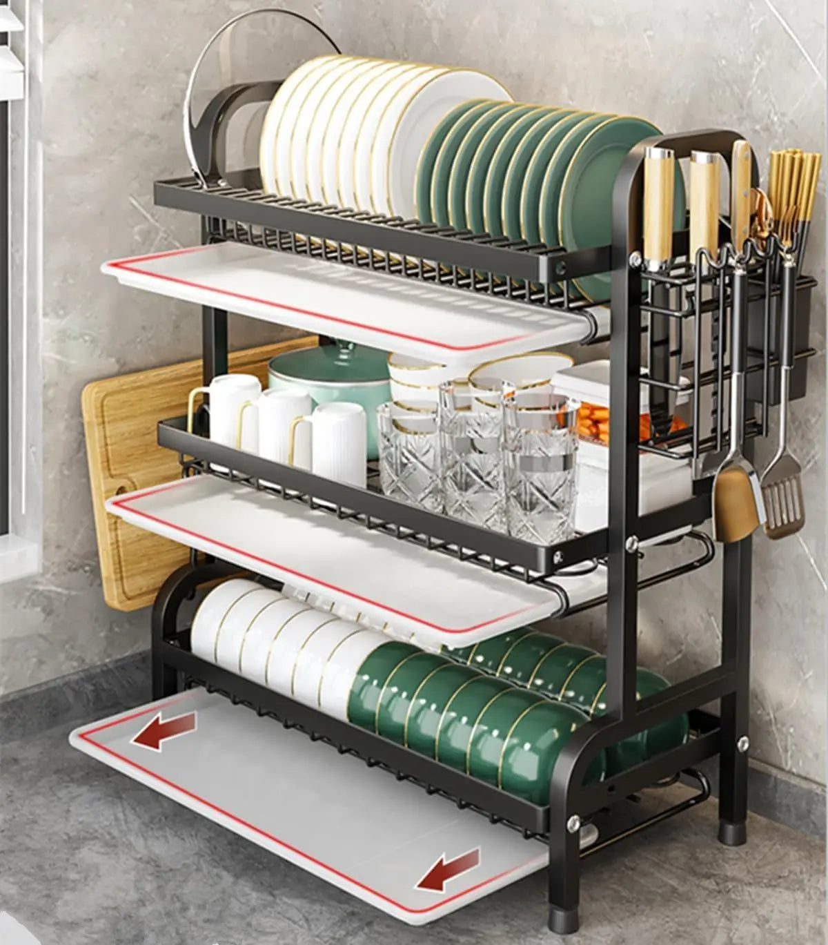 Dish Rack, Three-Tier Space-Saving Kitchen Countertop