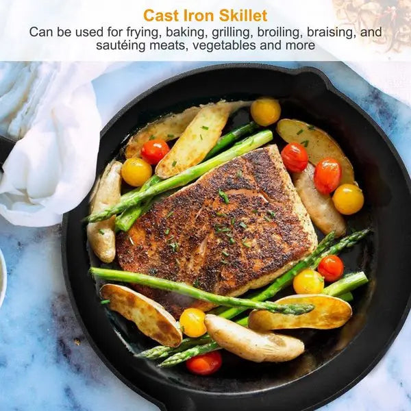 3Pcs Pre-Seasoned Cast Iron Skillet Set 6/8/10in