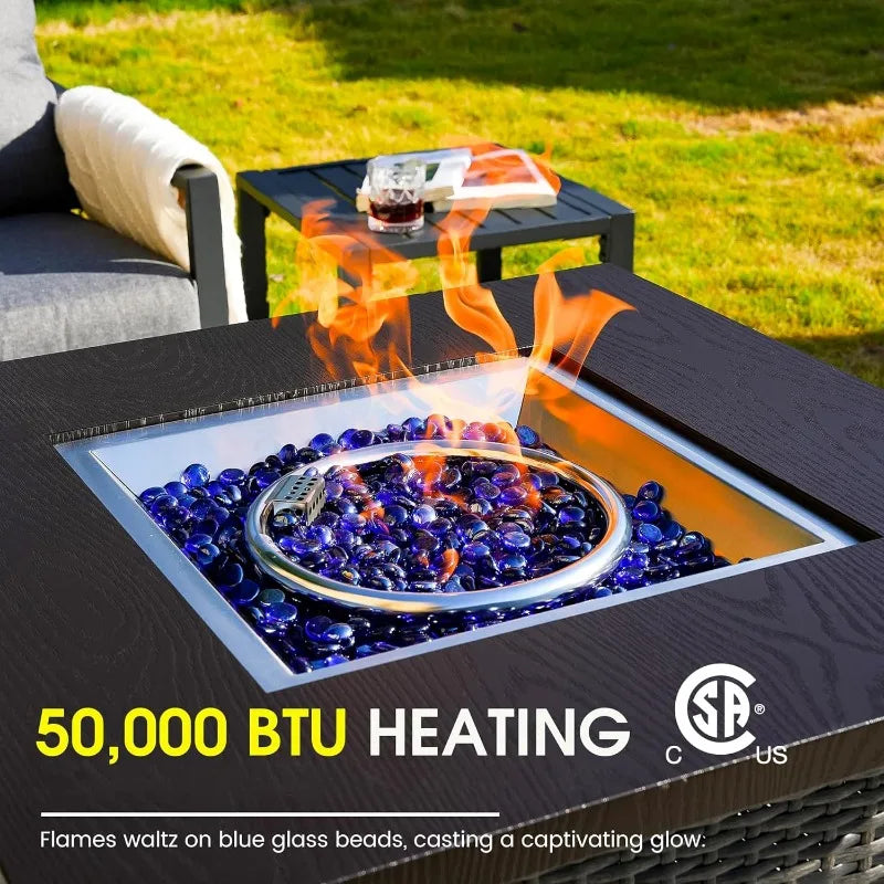 Patio Furniture Set w/Fire Pit Table, 6-Piece Patio Set