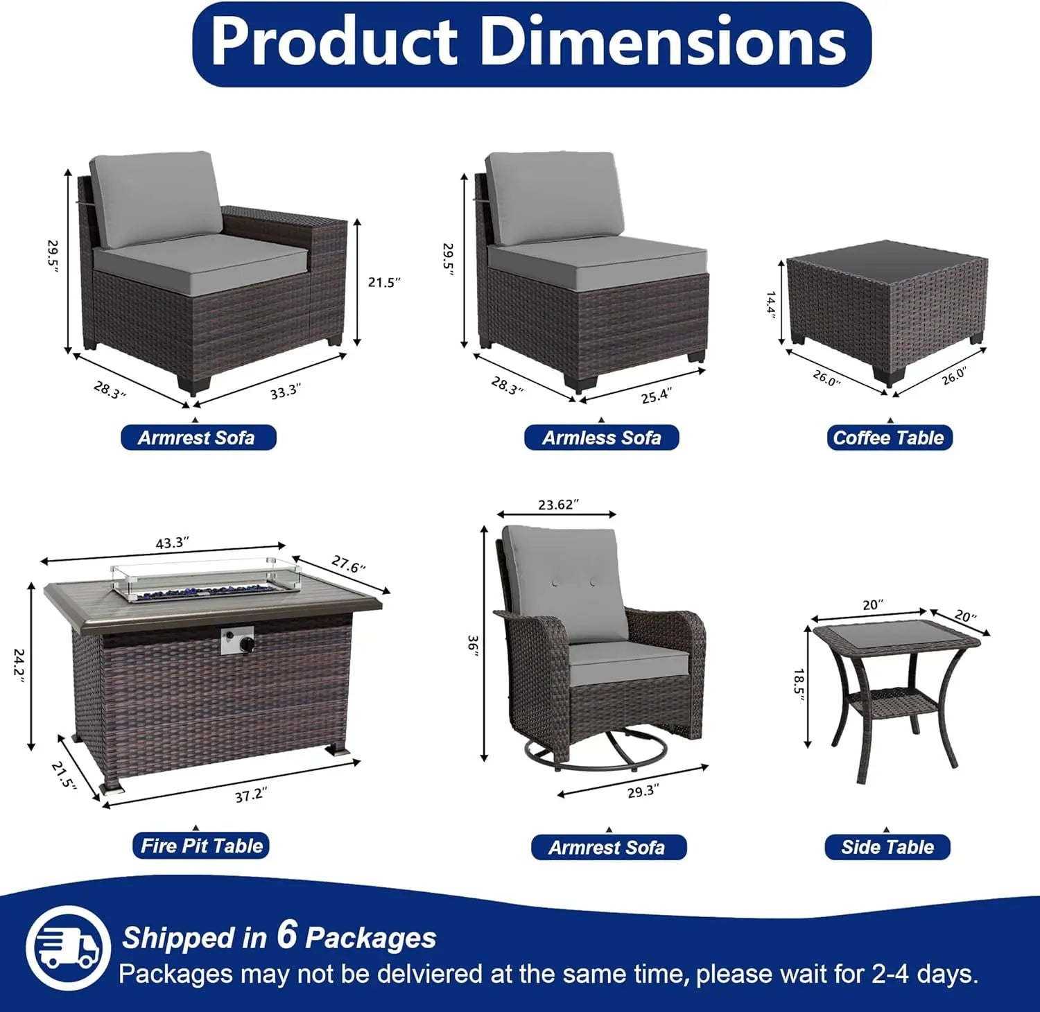 10 Pieces Patio Furniture Set with 2 Swivel Chairs