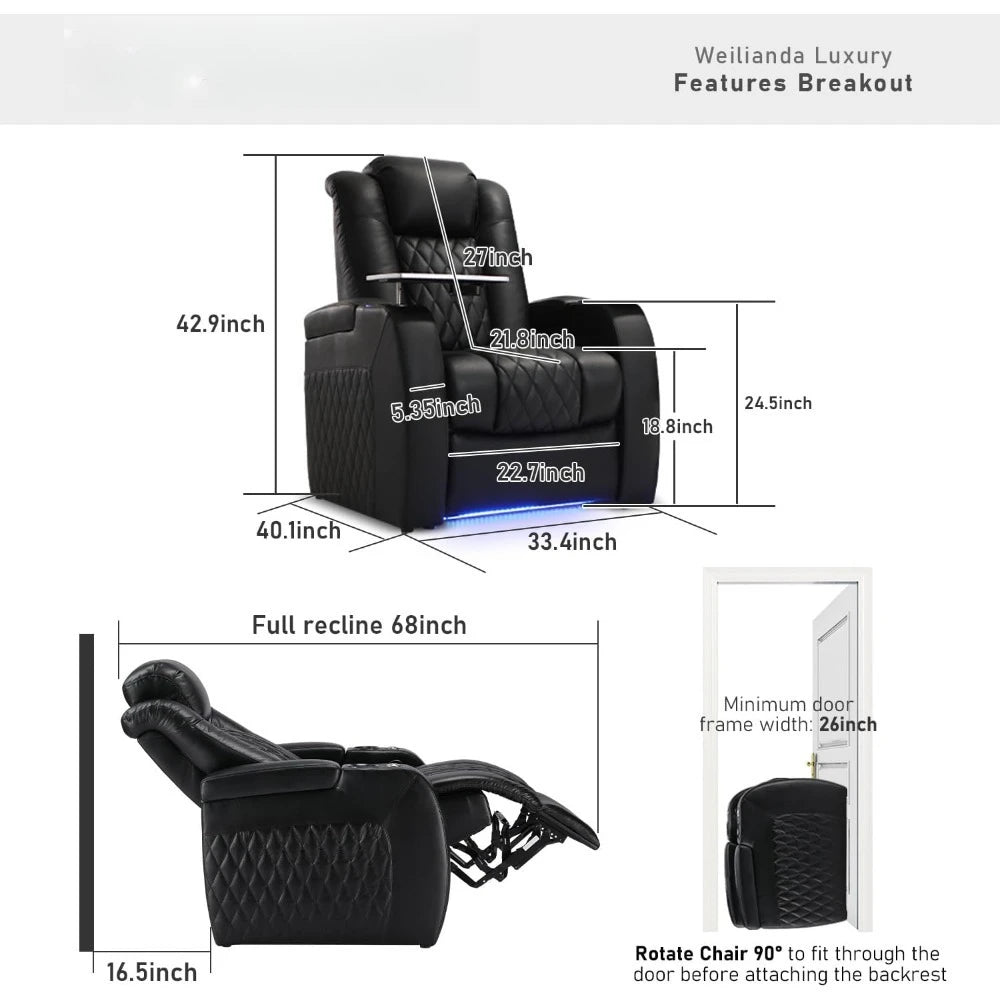 Top Grain Leather Recliner Chair,with Tray Table