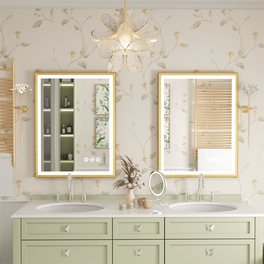 I Large Gold Framed Bathroom Mirror Fogless Smart Touch