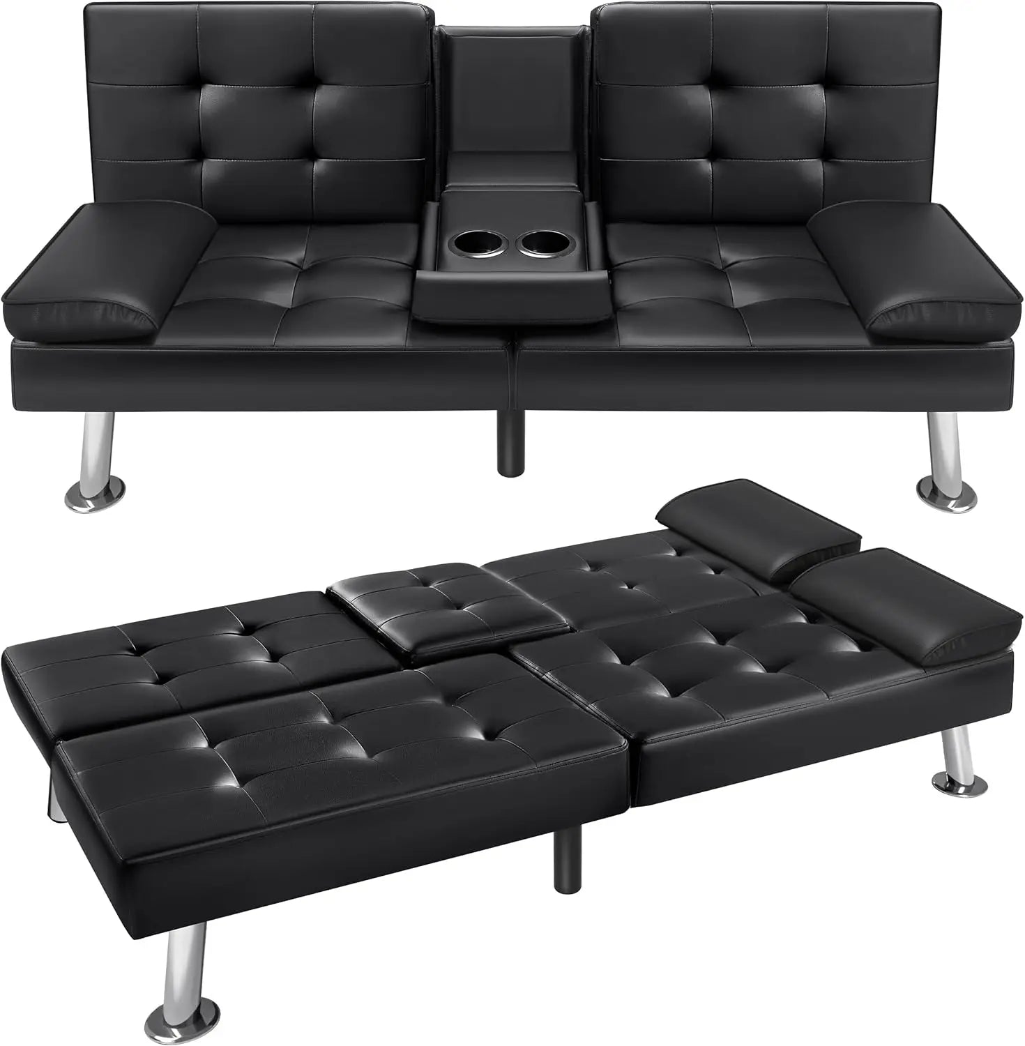 Futon Sofa Bed Modern Faux Leather Couch Bed