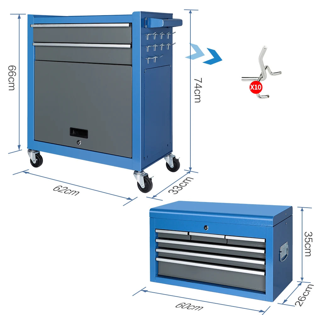 Tool Chest on Wheels with Removable Drawer Organizer