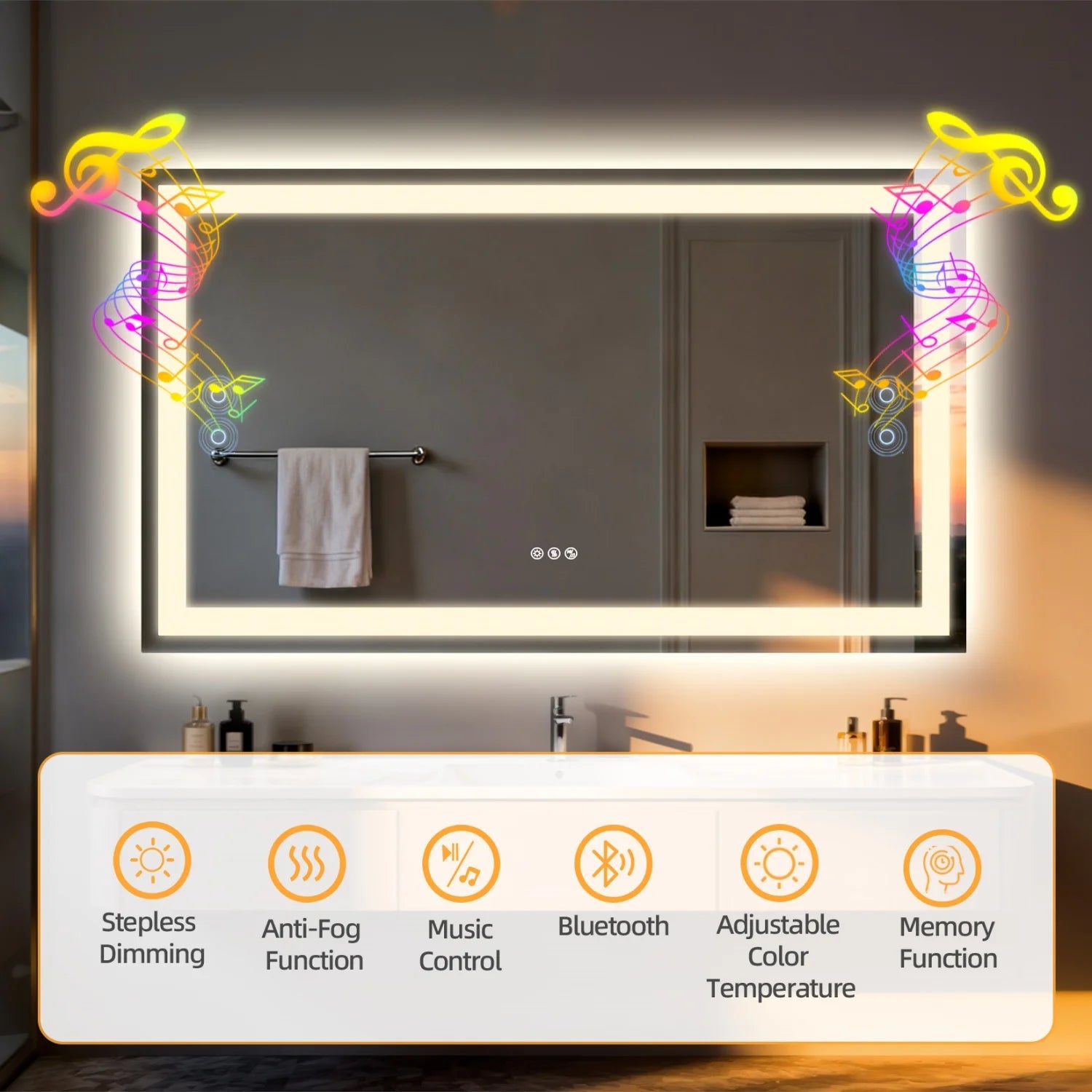 50/60/100/120CM LED Bathroom Mirror with Bluetooth Speaker