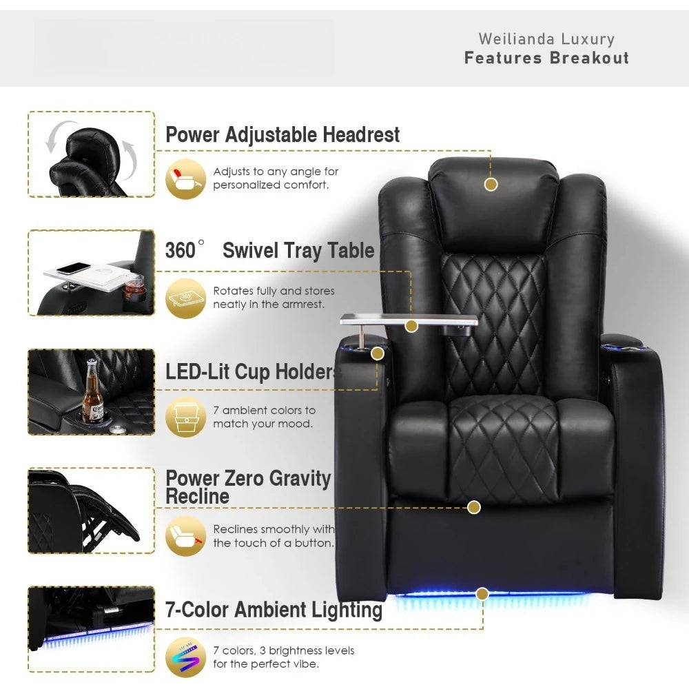 Top Grain Leather Recliner Chair,with Tray Table