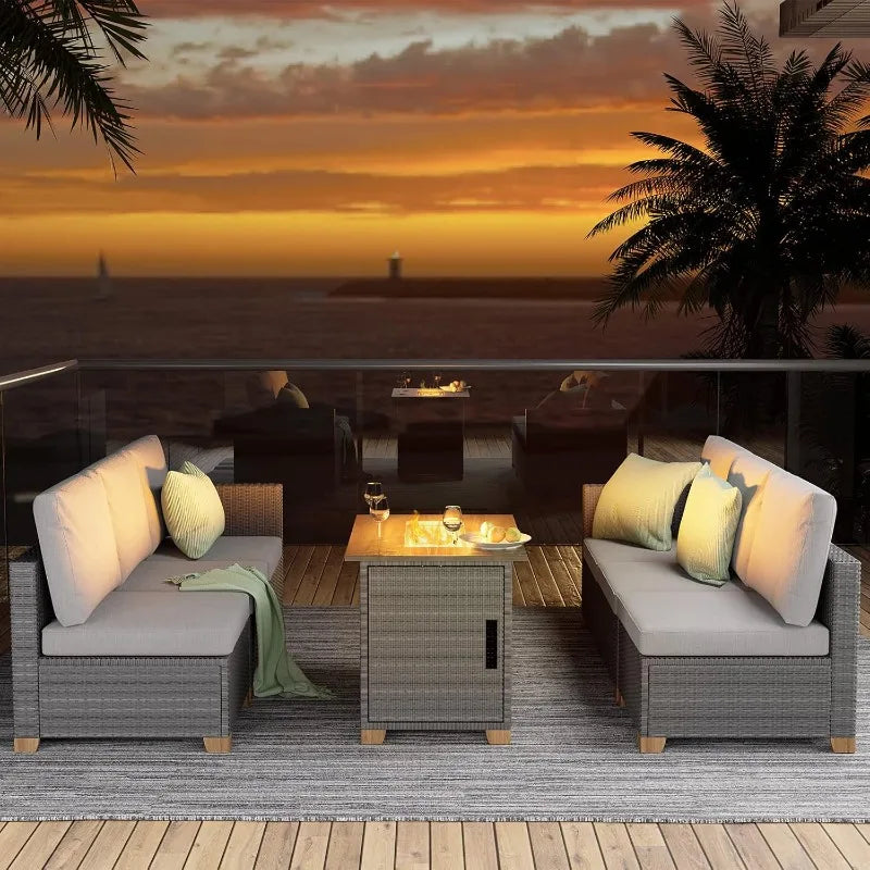 patio 5 Pieces Wicker Outdoor Furniture  Fire Pit