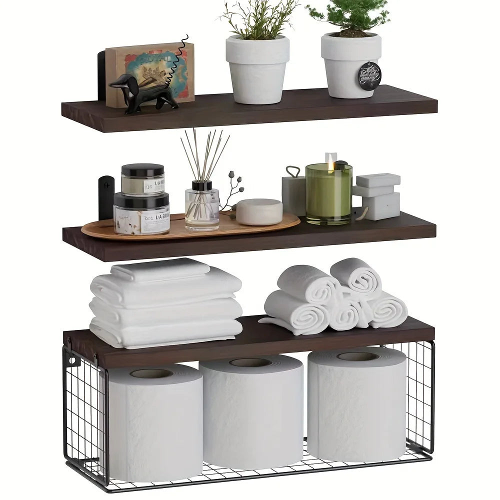 Wall Mounted Floating Shelves 3 Wood Bathroom