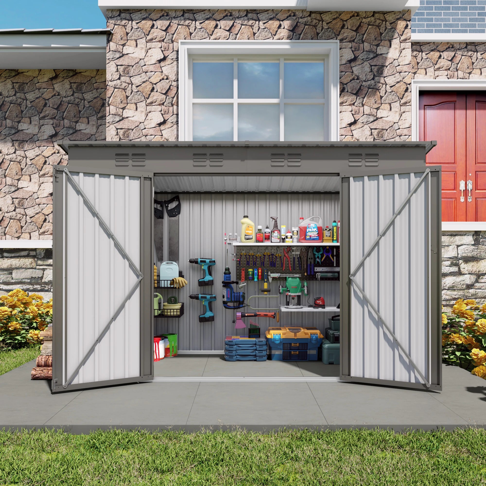 4 x 9 FT Outdoormetal garden Storage Shed