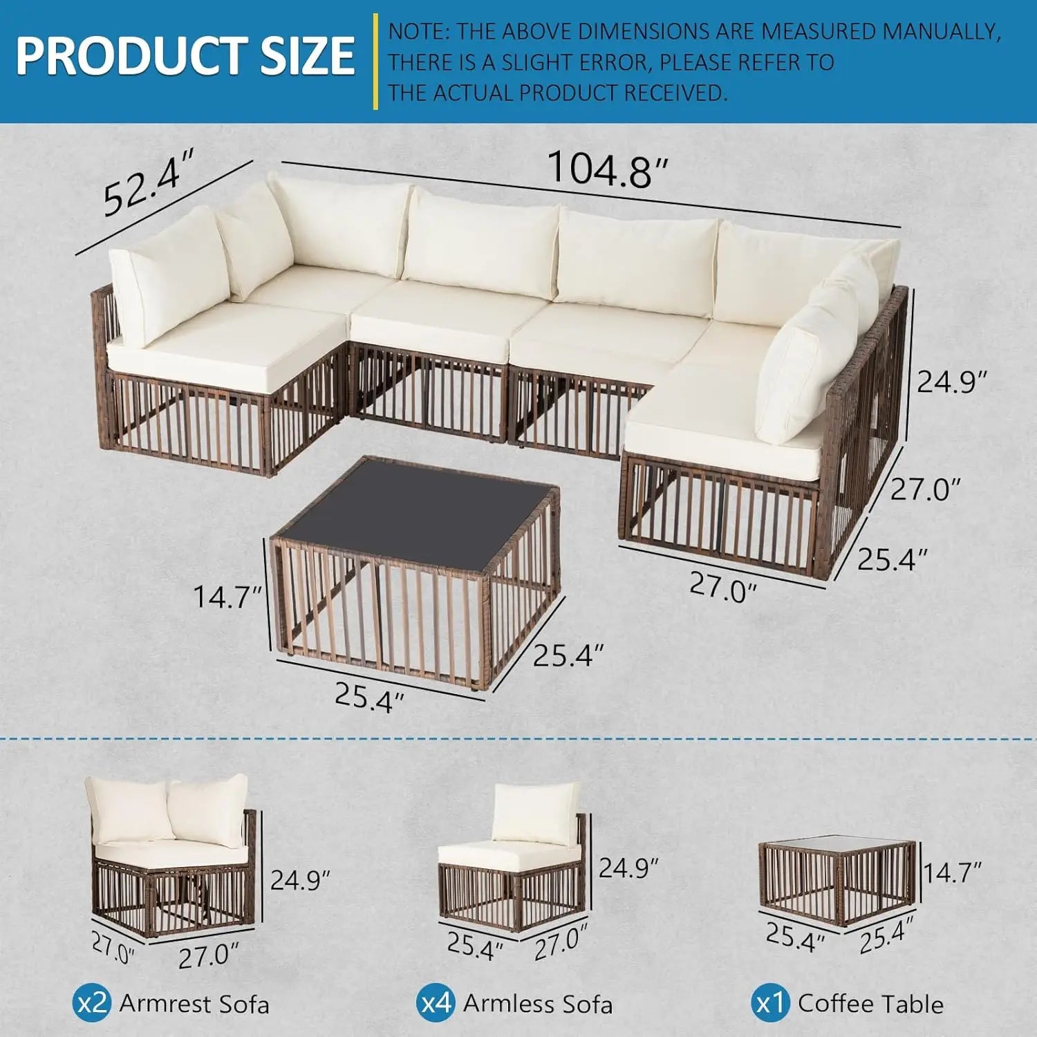 7 Pieces Outdoor Patio Furniture Set,