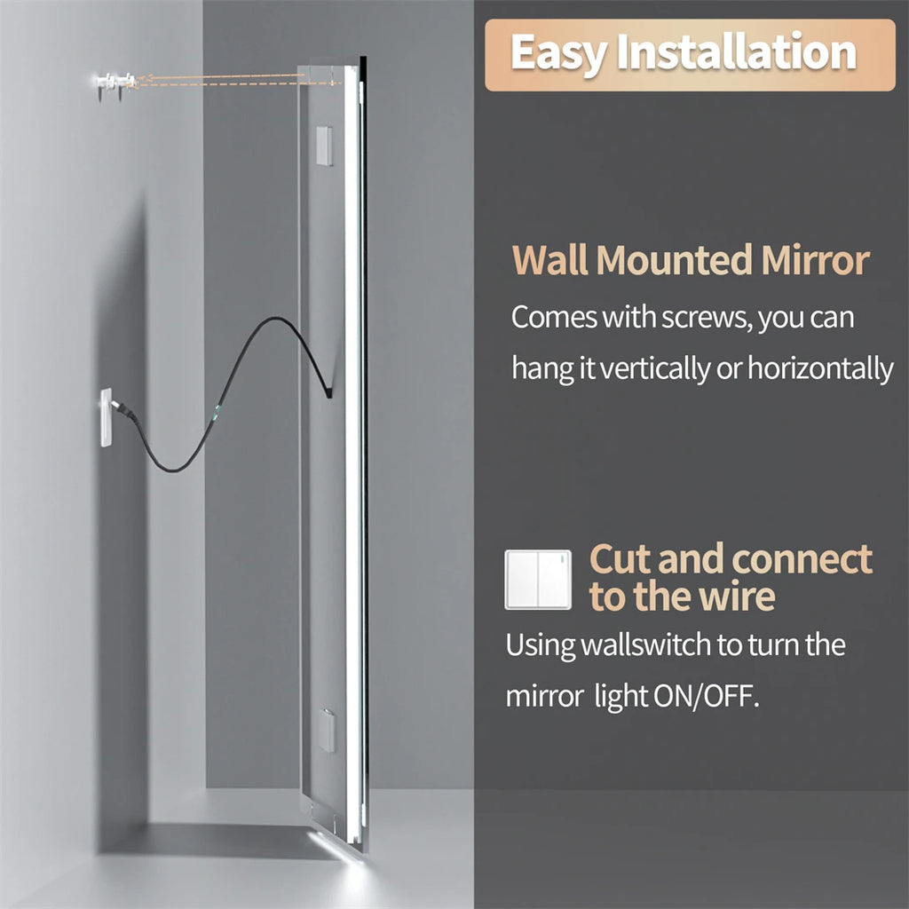 XXL Bathroom  Mirror Wall Mounted with Bluetooth,
