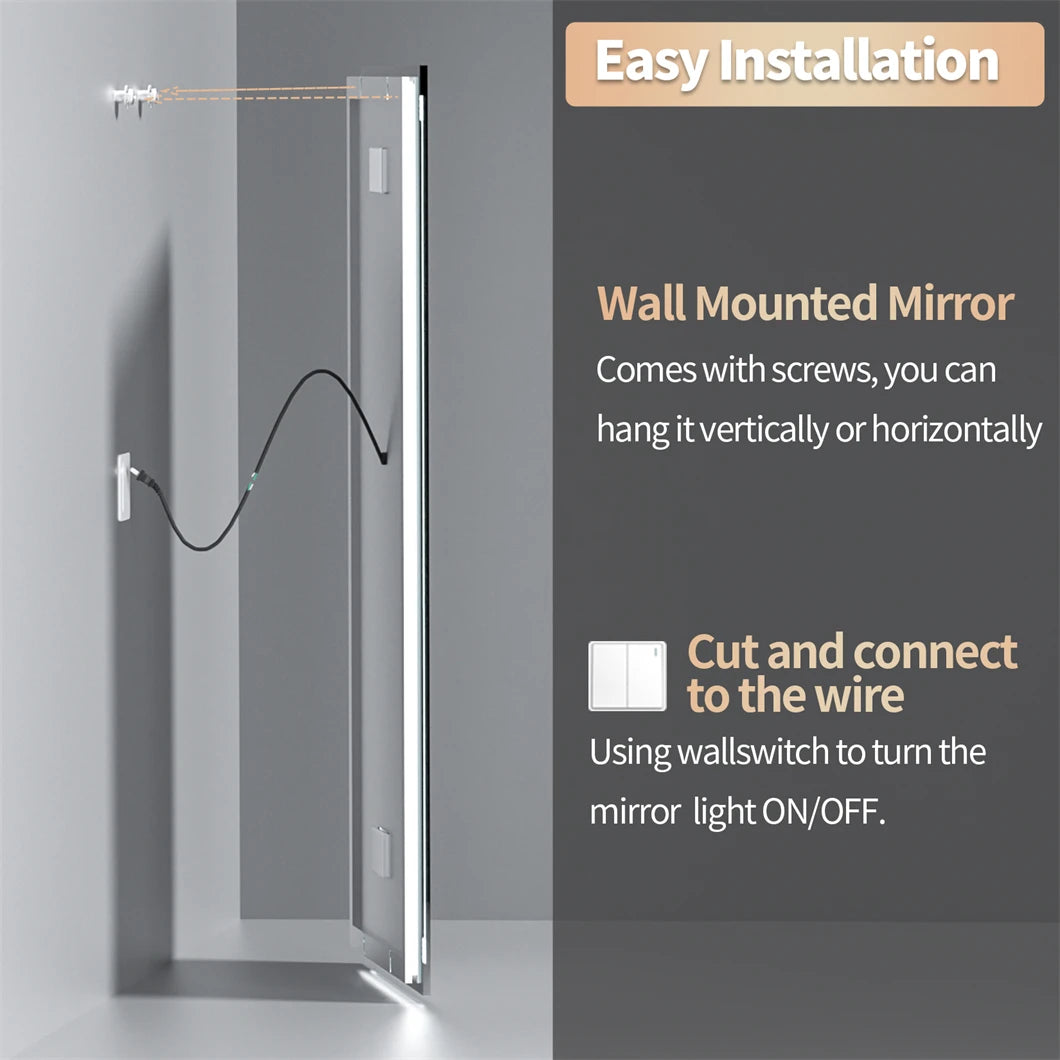 XXL Bathroom  Mirror Wall Mounted with Bluetooth,