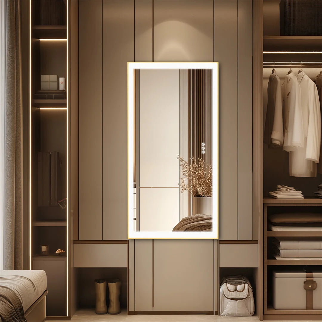 I Large Gold Framed Bathroom Mirror Fogless Smart Touch