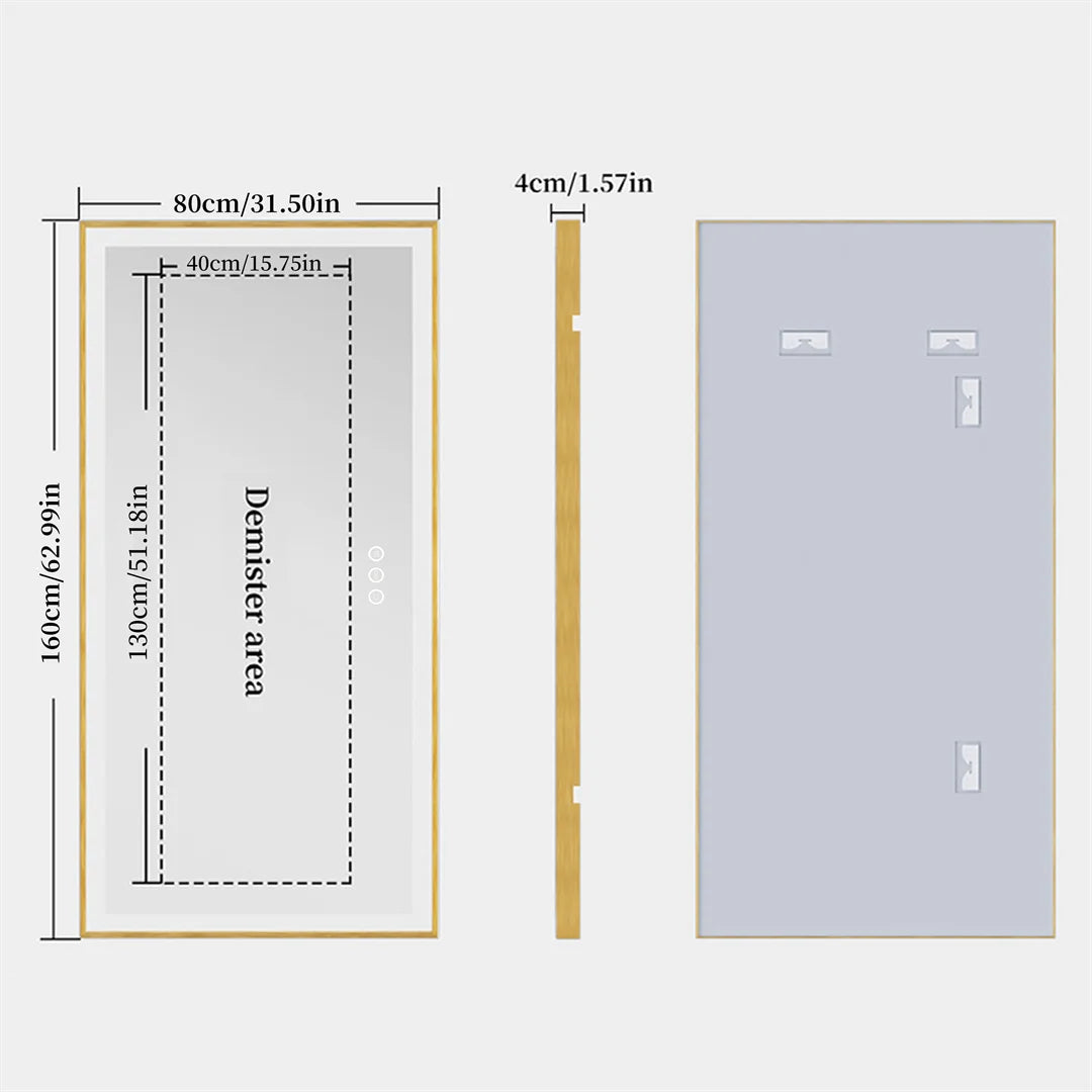 I Large Gold Framed Bathroom Mirror Fogless Smart Touch