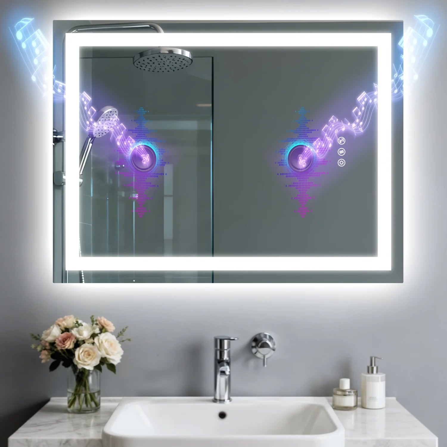 50/60/100/120CM LED Bathroom Mirror with Bluetooth Speaker