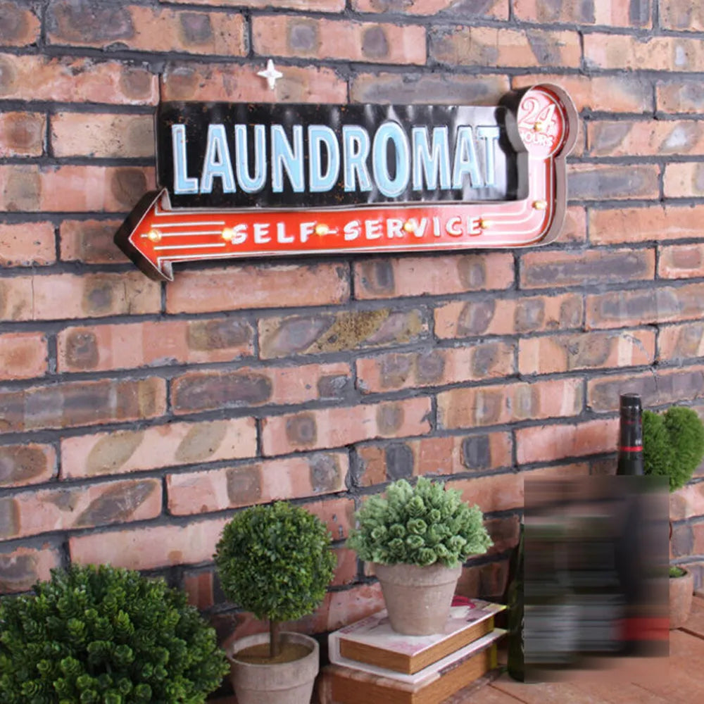 Vintage LED Light Metal Hanging Sign LAUNDROMAT