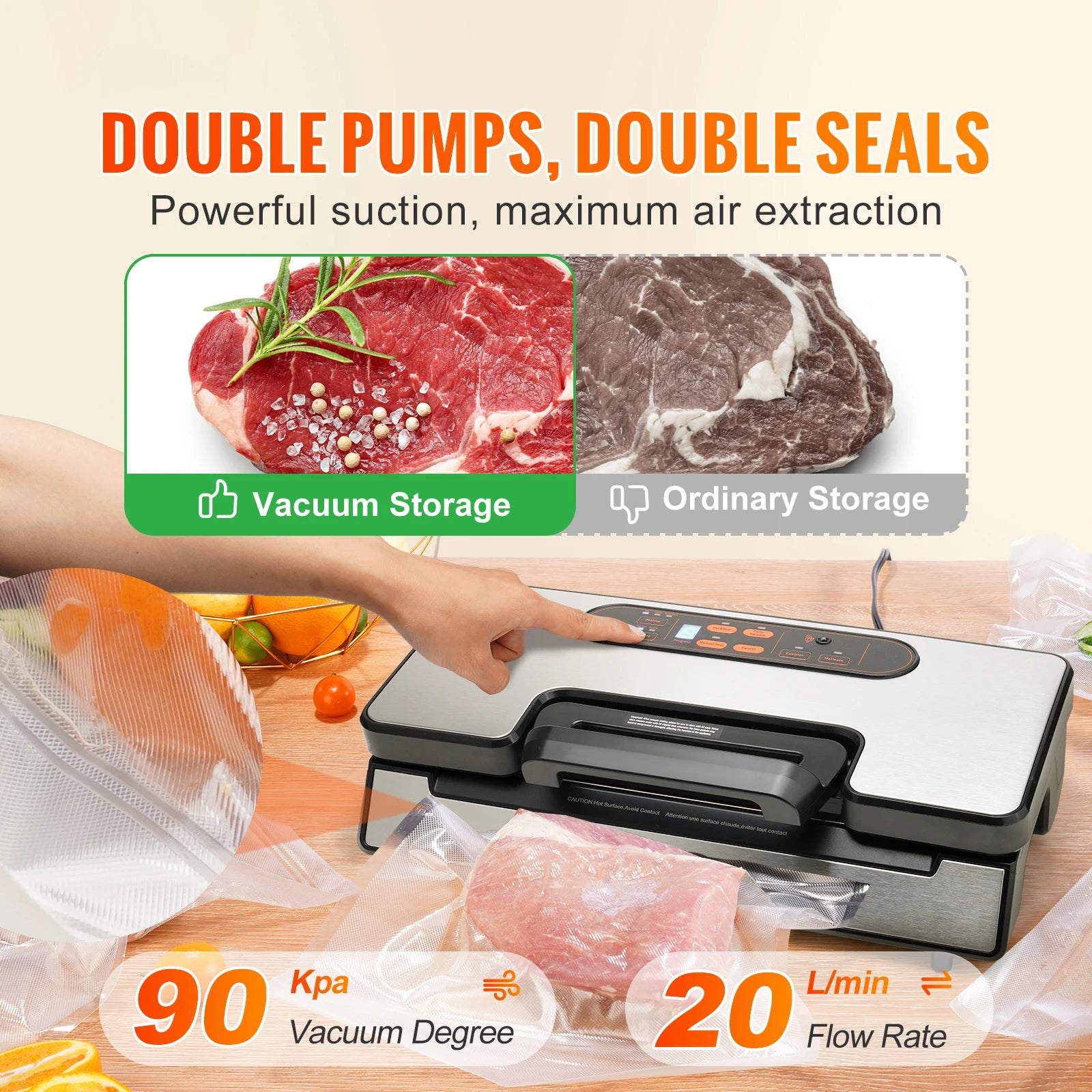 90Kpa 130W Vacuum Sealer Food Packaging Machine