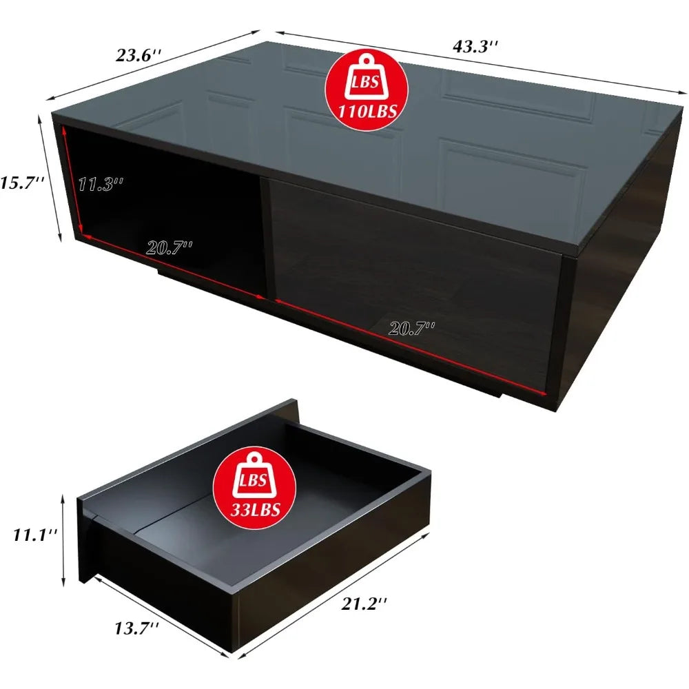 LED Black Coffee Table for Living Room