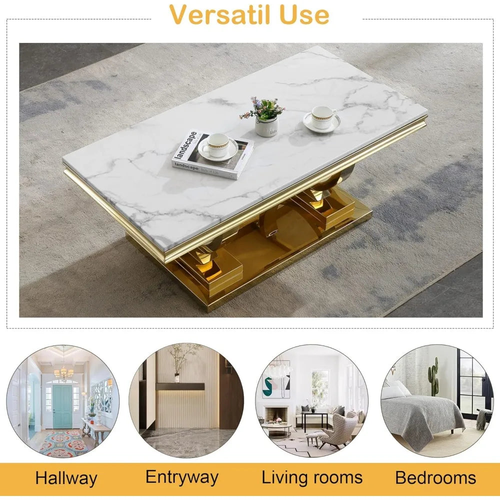 Marble Coffee Table with Gold Stainless Steel Pedestal