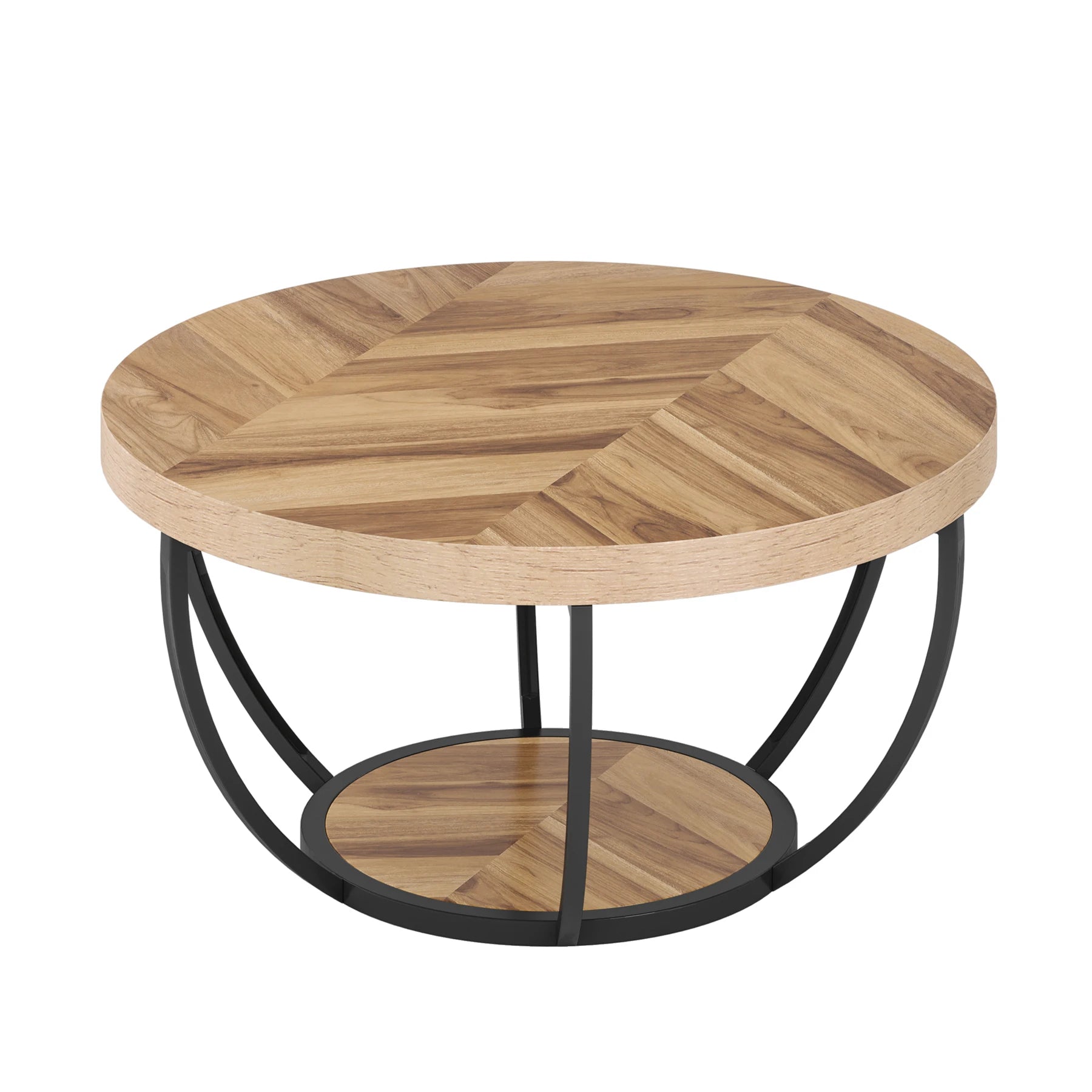 Round Coffee Table, Industrial 2-Tier Circle