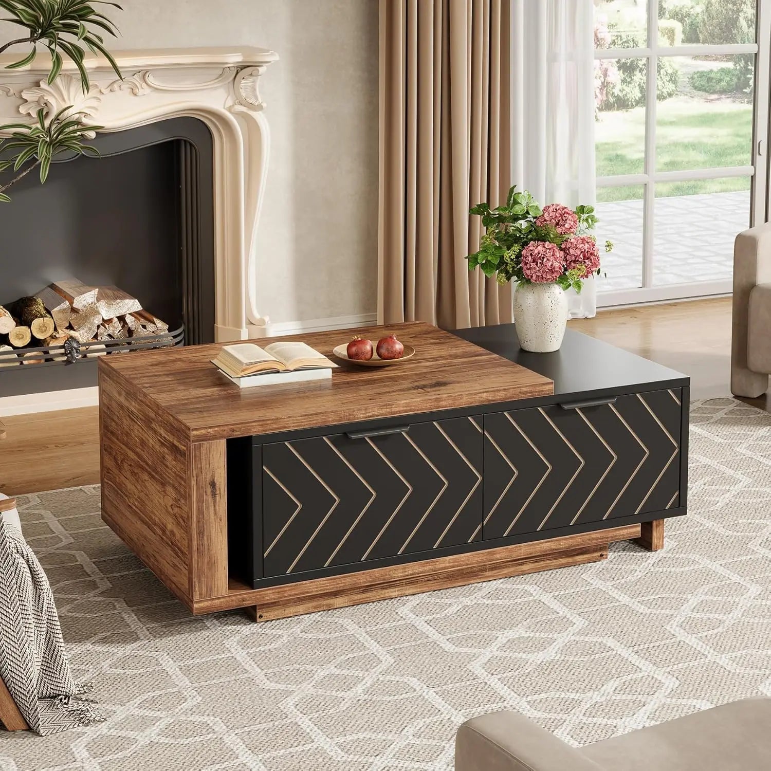 Extendable Coffee Table,Length Adjustable Reversible