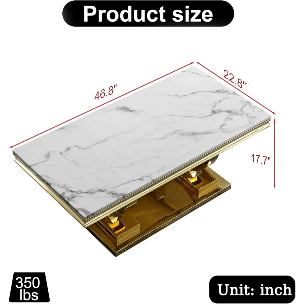 Marble Coffee Table with Gold Stainless Steel Pedestal