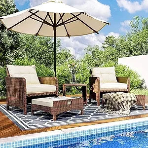 5 Pieces Patio Furniture Set, Rattan Balcony Furniture