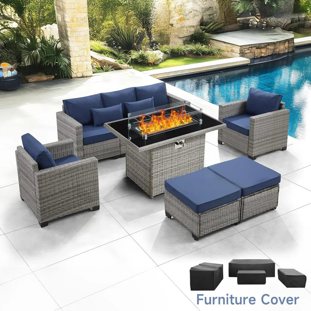 6-Piece Outdoor Patio Set with Fire Pit Table,