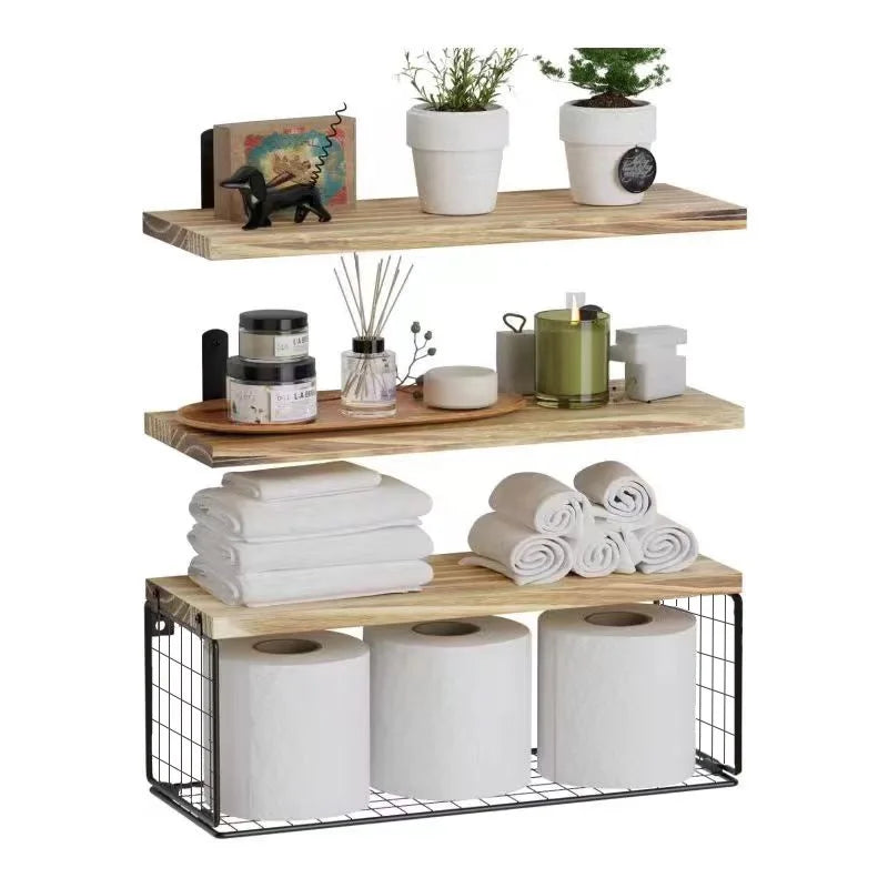 Wall Mounted Floating Shelves 3 Wood Bathroom