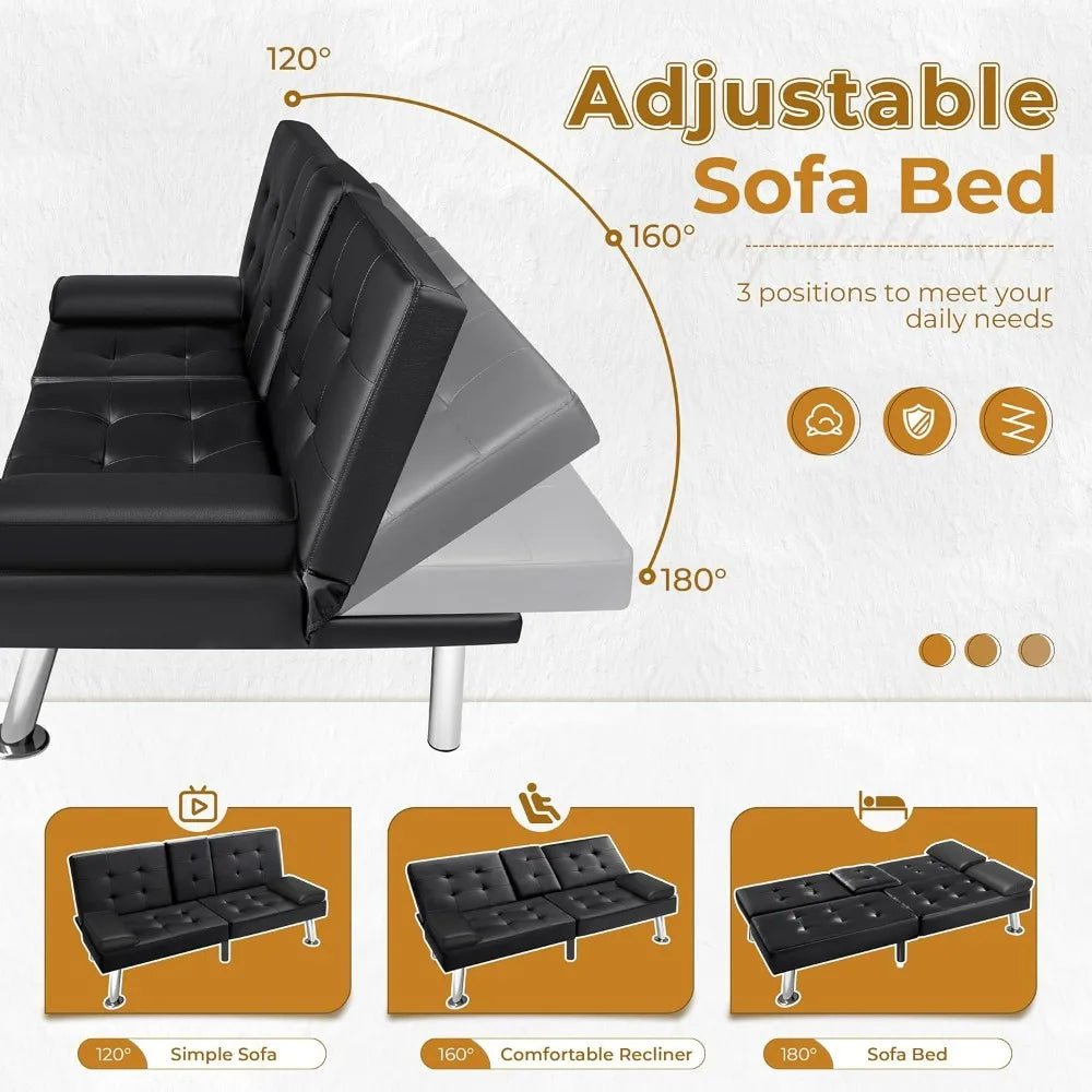 Futon Sofa Bed Modern Faux Leather Couch Bed