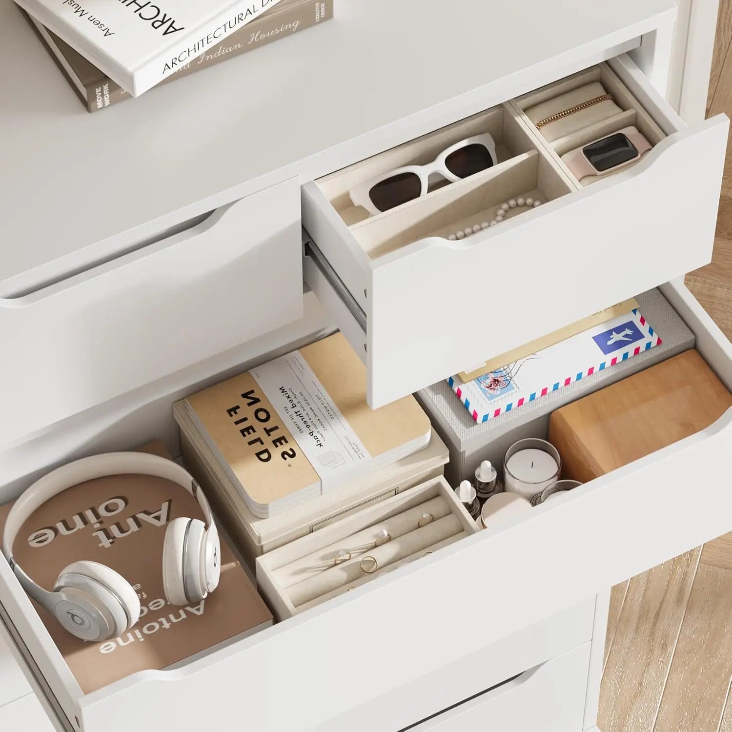 51" Tall 7 Drawers Dresser, Modern White Dresser,