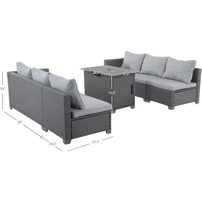 patio 5 Pieces Wicker Outdoor Furniture  Fire Pit