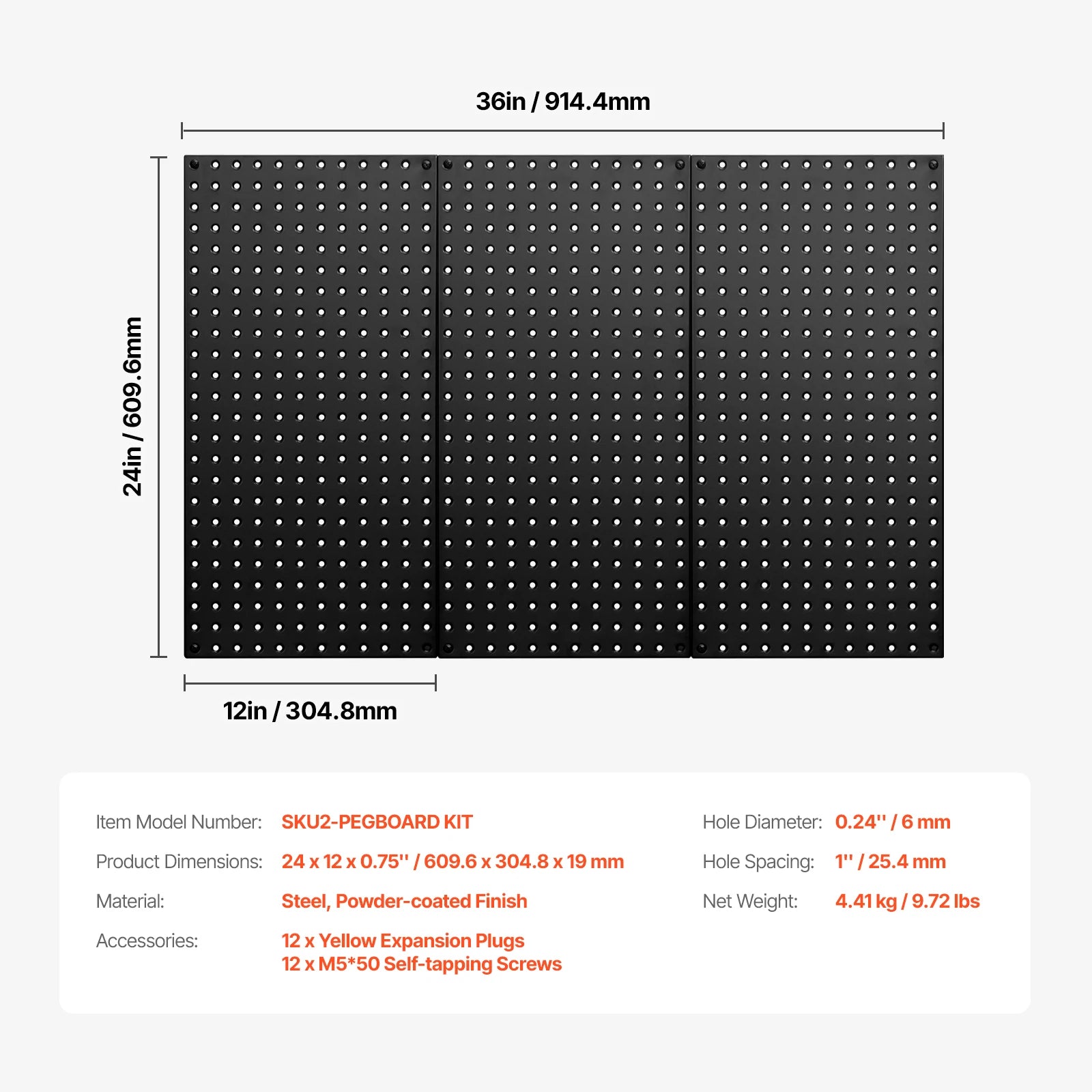 24" x12" 4pcs Metal Pegboard Panels