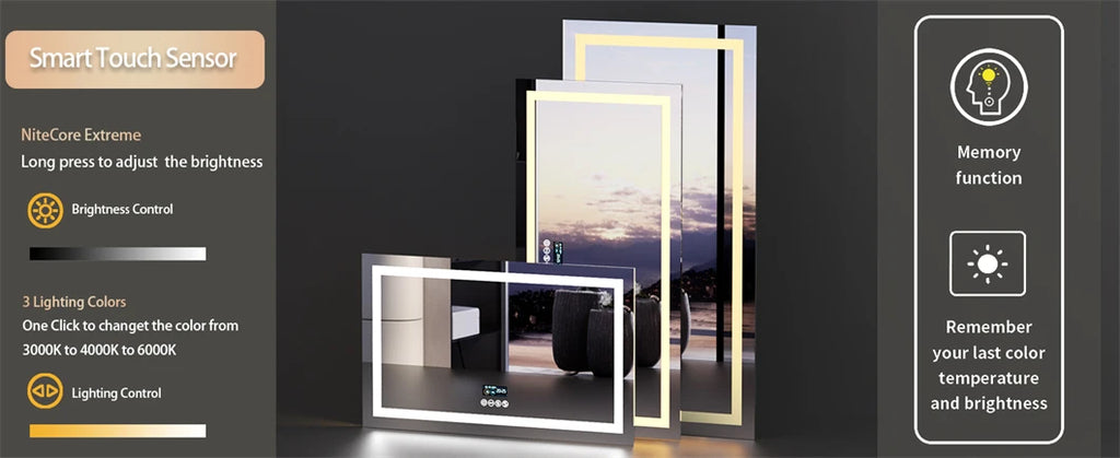 XXL Bathroom  Mirror Wall Mounted with Bluetooth,