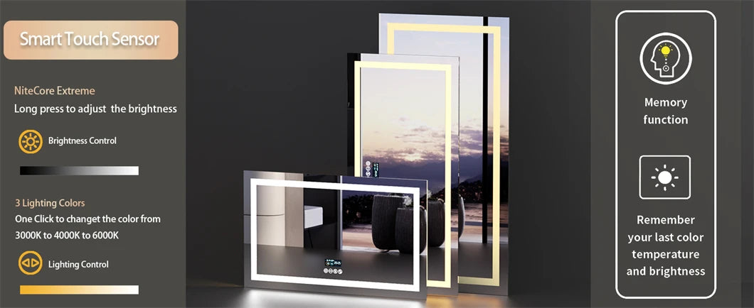 XXL Bathroom  Mirror Wall Mounted with Bluetooth,