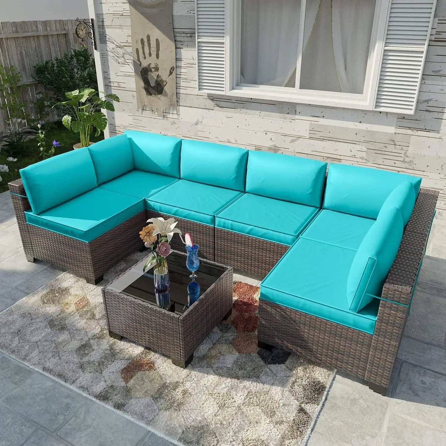 7 Pieces Outdoor Patio Furniture Set,Sectional