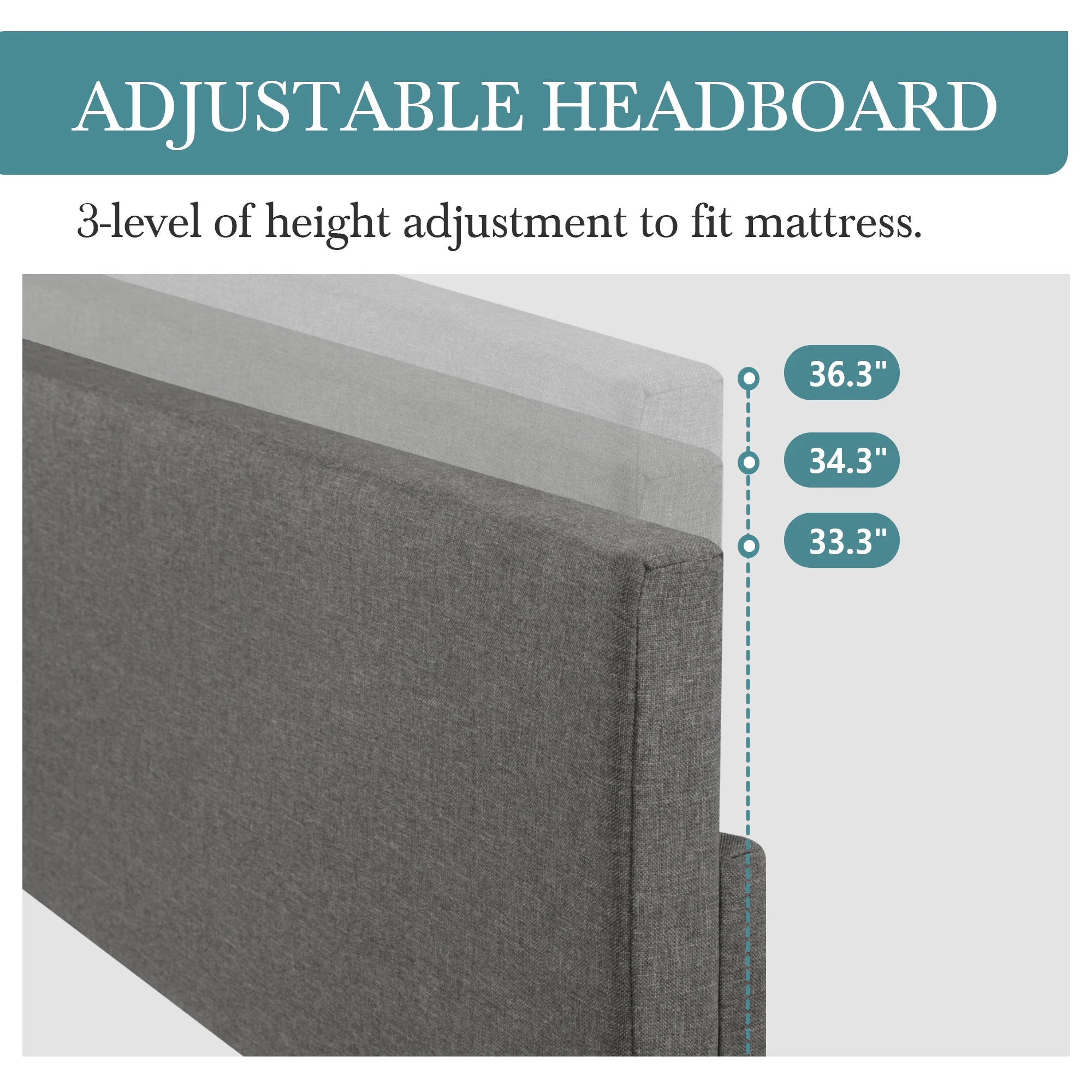 Bed Frame with Adjustable Headboard, Soft Linen Fabric