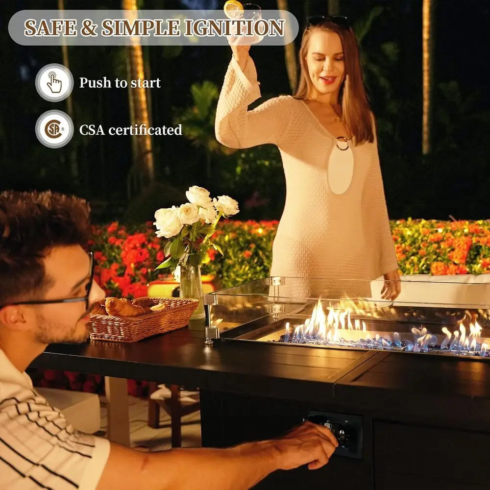 Patio Furniture Set with  Propane Fire Pit and 6 Dining Chairs