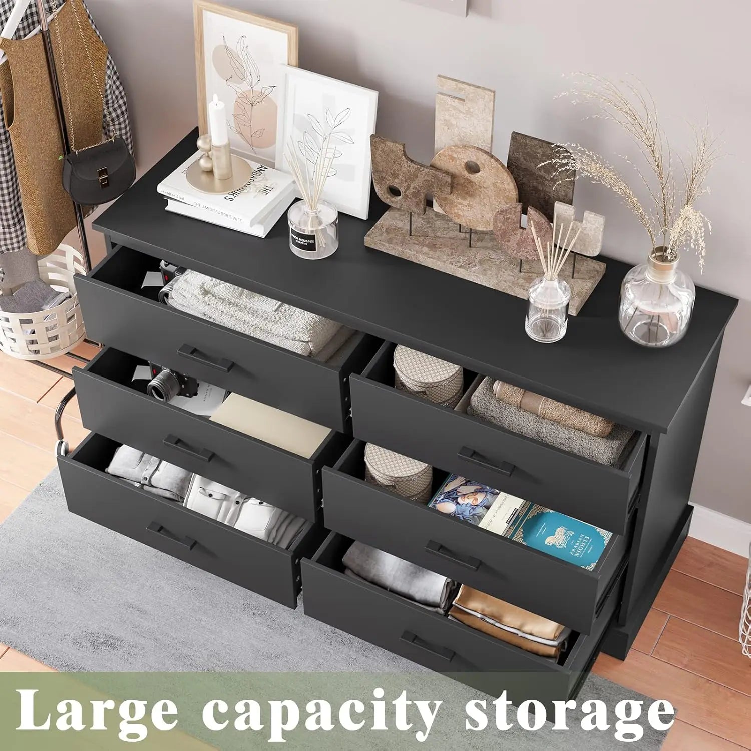 Black 6 Drawer Double Dresser
