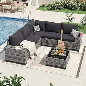 7 Pieces Patio Furniture Set with 44” Fire Pit