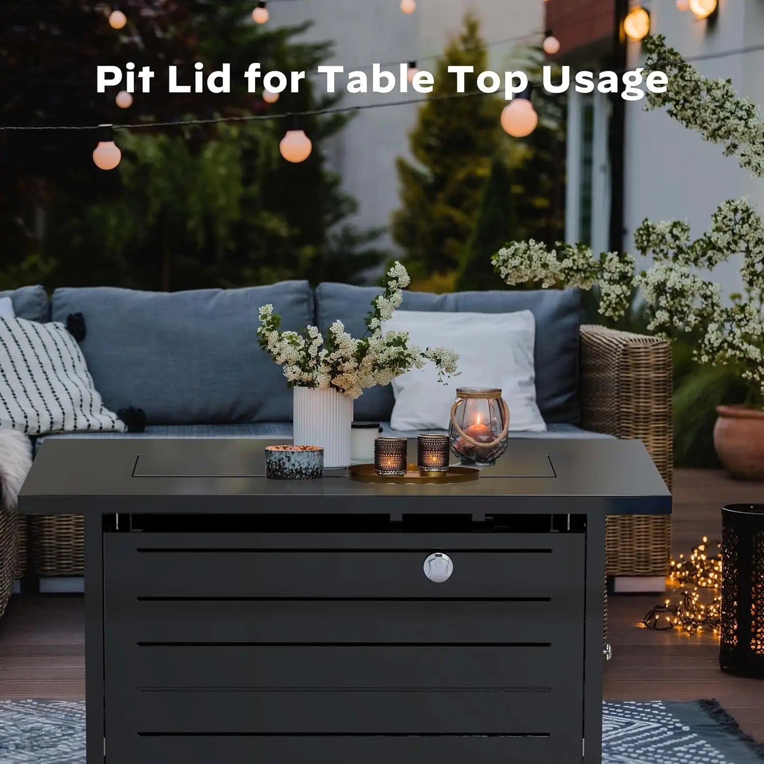 42-Inch Propane Fire Pit Table, 60,000 BTU Steel Gas Outdoor Heater with Lava Rocks for Patio Deck Garden Backyard